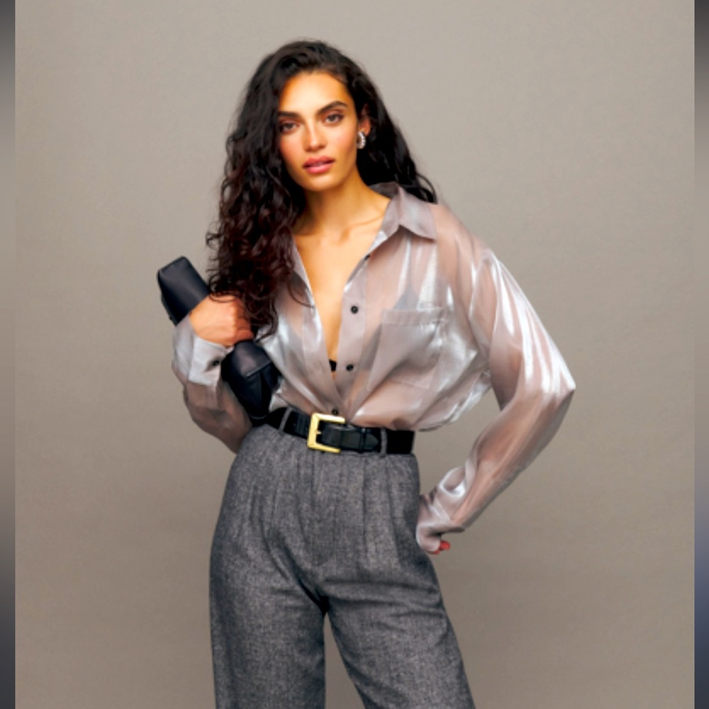 Reformation Sheer Silver Blouse
